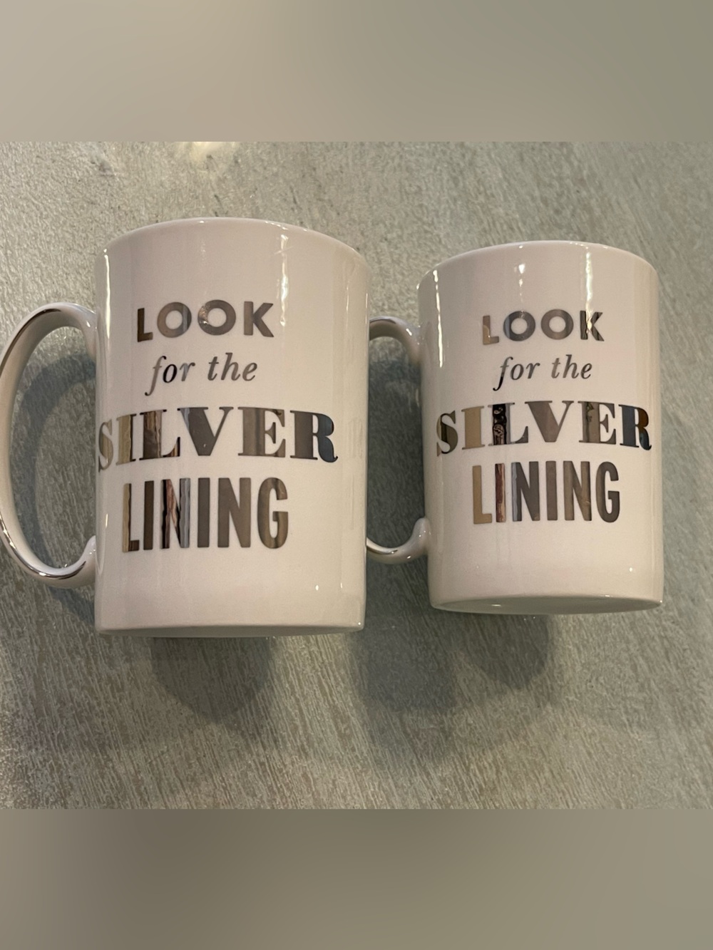 Kate Spade White Ceramic 'Look for the Silver Lining' Mugs - Set of 2